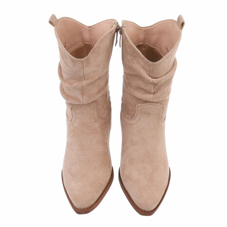 Dames cowboy enkellaarzen / western laarsjes suède-look - khaki lichtbruin