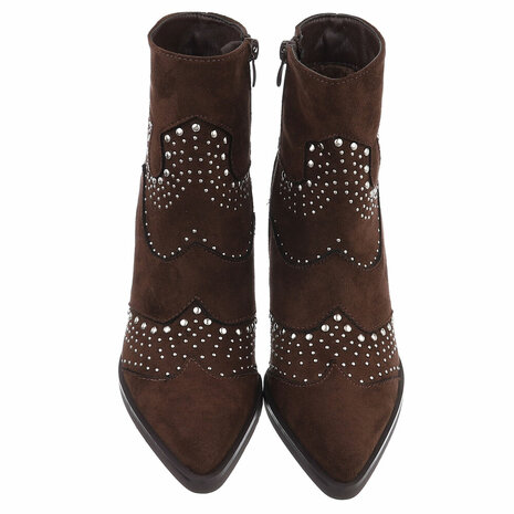 Dames cowboy enkellaarzen / western laarsjes met studs - donkerbruin