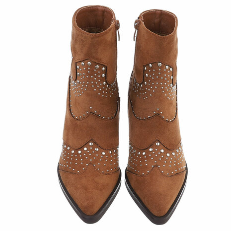 Dames cowboy enkellaarzen / western laarsjes met studs - camel bruin