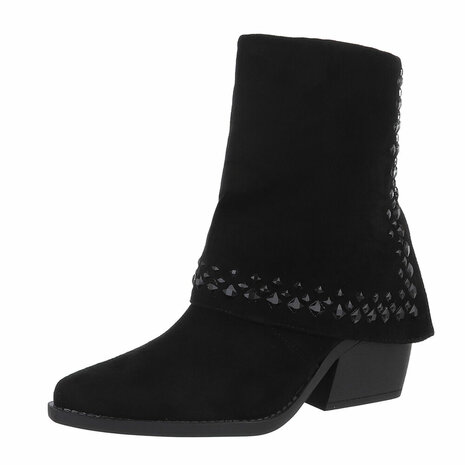 Dames cowboy sleeve enkellaarzen / western laarsjes met strass - zwart