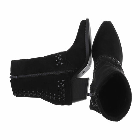 Dames cowboy sleeve enkellaarzen / western laarsjes met strass - zwart