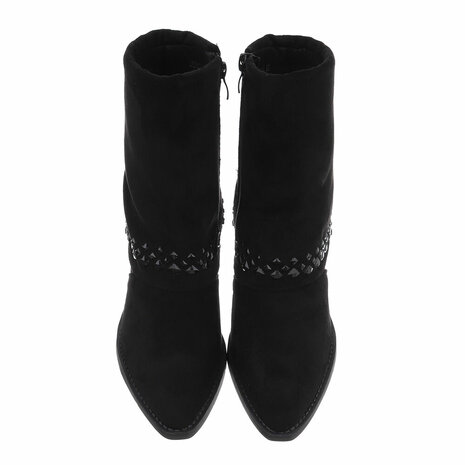 Dames cowboy sleeve enkellaarzen / western laarsjes met strass - zwart