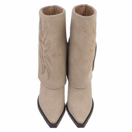 Dames cowboy sleeve laarzen / western laarsjes met strass - beige