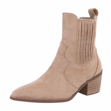 Dames cowboy enkellaarzen / western laarsjes suède-look - khaki lichtbruin