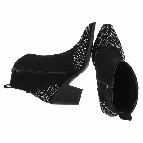 Dames cowboy enkellaarzen / western laarsjes met glitter strass - zwart