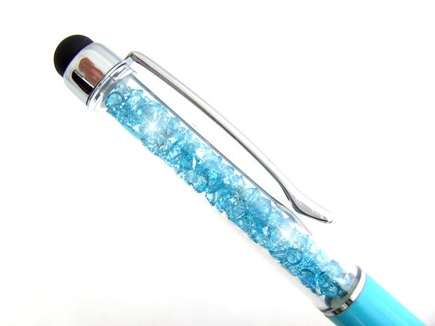 Pen met strass / balpen en stylus - blauw