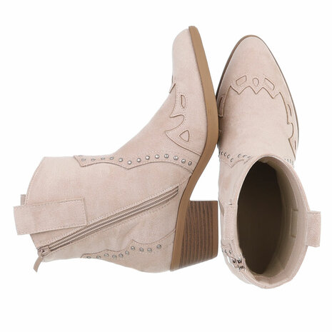 Dames cowboy enkellaarzen / western laarsjes met studs - beige