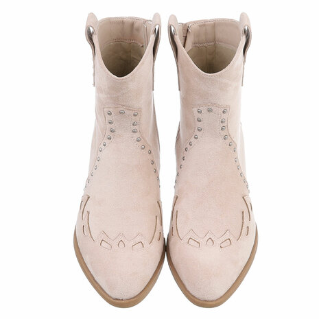 Dames cowboy enkellaarzen / western laarsjes met studs - beige