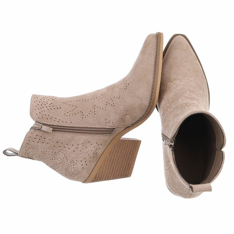 Dames cowboy enkellaarzen / western laarsjes suède-look - khaki lichtbruin