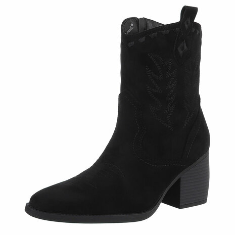 Dames cowboy enkellaarzen / western laarsjes suède-look - zwart
