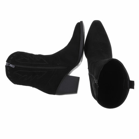 Dames cowboy enkellaarzen / western laarsjes suède-look - zwart