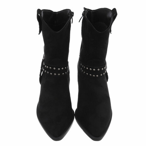 Dames cowboy enkellaarzen / western laarsjes suède-look - zwart