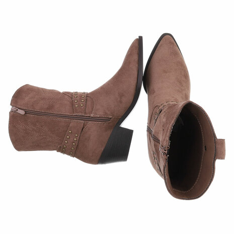 Dames cowboy enkellaarzen / western laarsjes suède-look - khaki lichtbruin