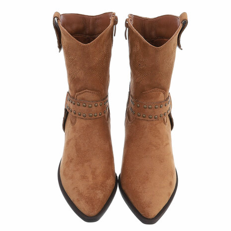 Dames cowboy enkellaarzen / western laarsjes suède-look - camel bruin