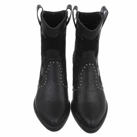 Dames cowboy enkellaarzen / western laarsjes met studs - zwart