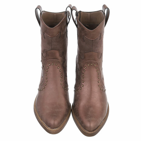 Dames cowboy enkellaarzen / western laarsjes met studs - khaki bruin