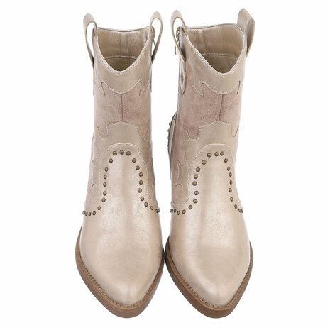 Dames cowboy enkellaarzen / western laarsjes met studs - beige