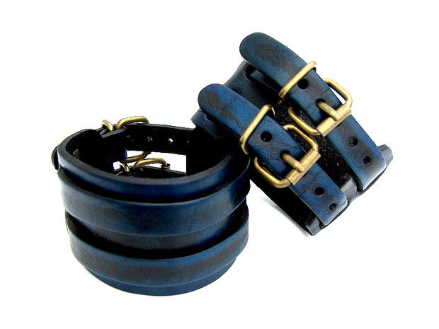 Armband echt leder - blauw