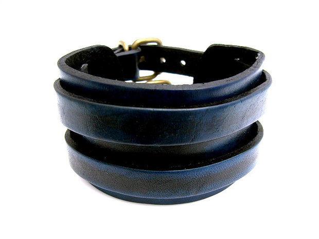 Armband echt leder - blauw