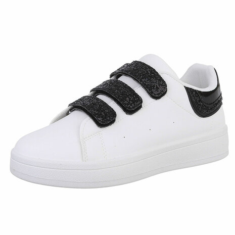 Dames sneakers / lage gympen met klittenband - wit / zwart