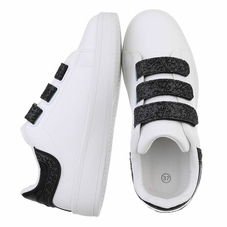 Dames sneakers / lage gympen met klittenband - wit / zwart