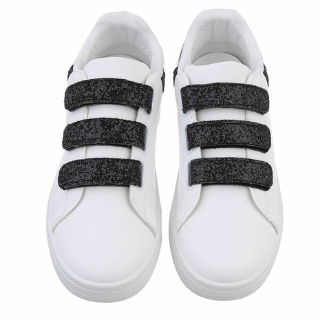Dames sneakers / lage gympen met klittenband - wit / zwart