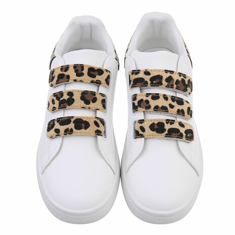 Dames sneakers / lage gympen met klittenband - wit / panterprint