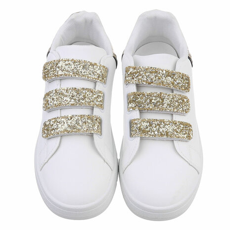 Dames sneakers / lage gympen met klittenband - wit / goud