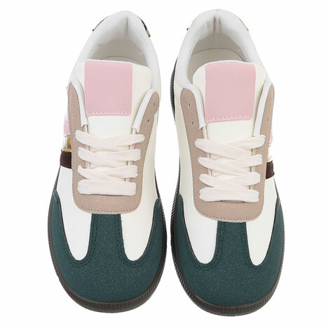 Dames retro sneakers / lage gympen - multicolor groen / roze