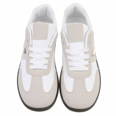 Dames retro sneakers / lage gympen - wit / roségoud