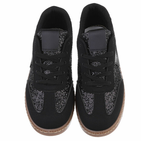Dames retro sneakers / lage gympen met glitter - zwart