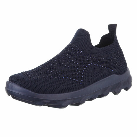 Dames instap sneakers / slip-on instappers met strass - donkerblauw