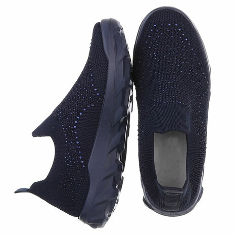 Dames instap sneakers / slip-on instappers met strass - donkerblauw