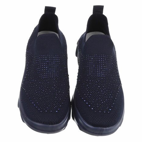 Dames instap sneakers / slip-on instappers met strass - donkerblauw