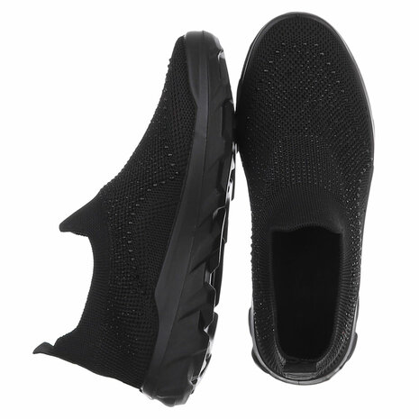 Dames instap sneakers / slip-on instappers met strass - zwart