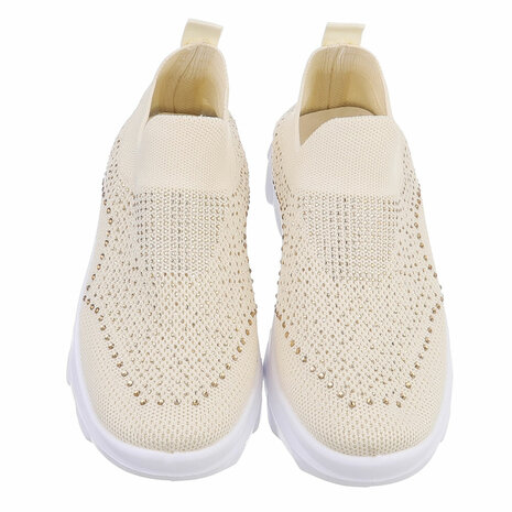 Dames instap sneakers / slip-on instappers met strass - beige
