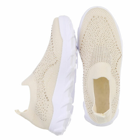 Dames instap sneakers / slip-on instappers met strass - beige