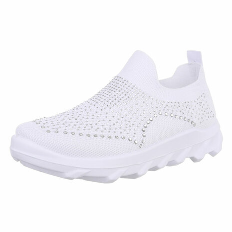 Dames instap sneakers / slip-on instappers met strass - wit