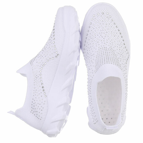 Dames instap sneakers / slip-on instappers met strass - wit