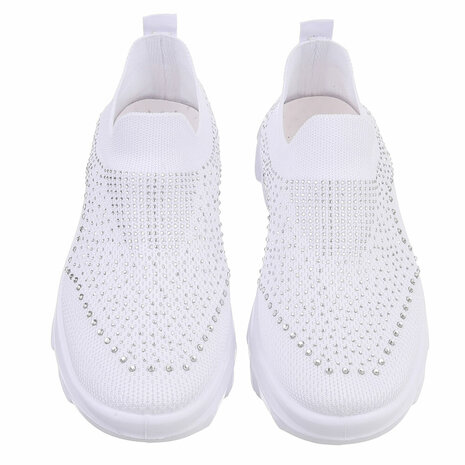 Dames instap sneakers / slip-on instappers met strass - wit