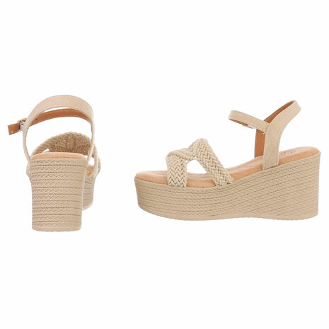 Dames wedge sandalen met sleehakken - zand