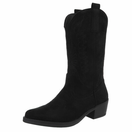 Dames cowboy laarzen / western kuitlaarzen suède-look - zwart