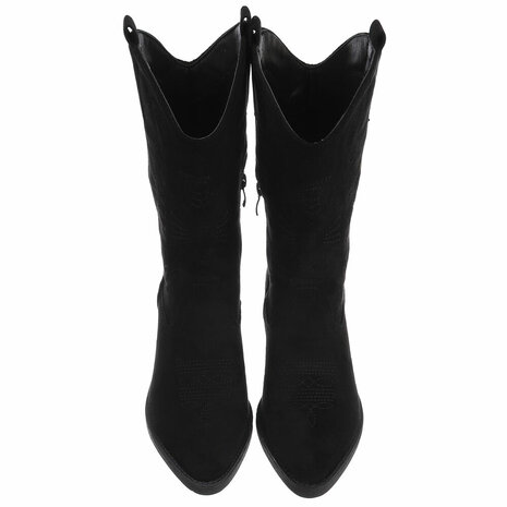 Dames cowboy laarzen / western kuitlaarzen suède-look - zwart