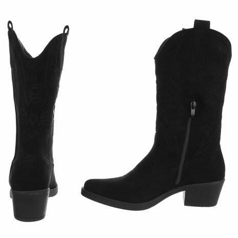 Dames cowboy laarzen / western kuitlaarzen suède-look - zwart