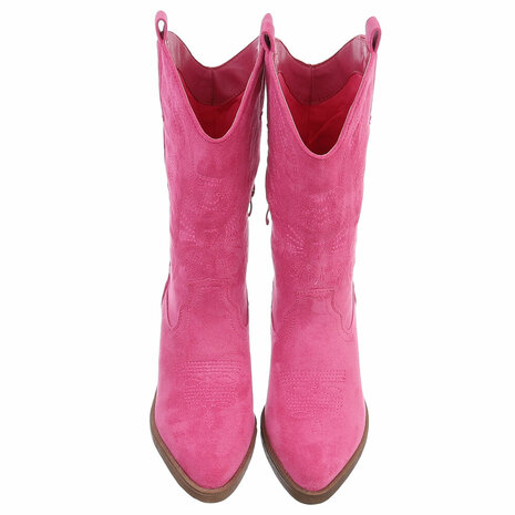Dames cowboy laarzen / western kuitlaarzen suède-look - fuchsia roze