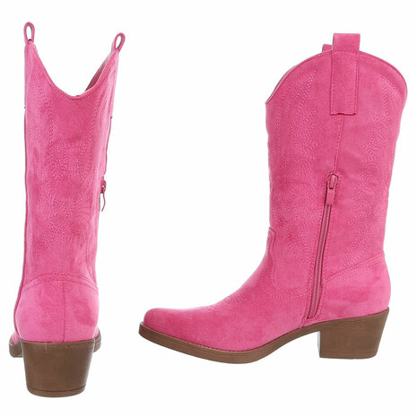 Dames cowboy laarzen / western kuitlaarzen suède-look - fuchsia roze