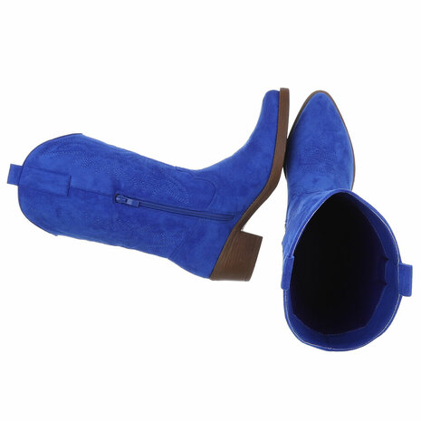 Dames cowboy laarzen / western kuitlaarzen suède-look - kobalt blauw
