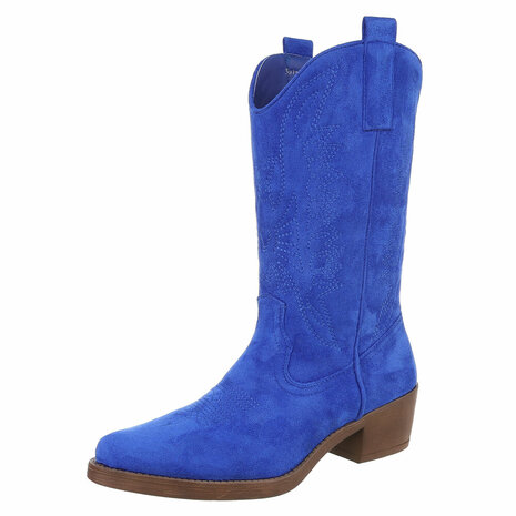 Dames cowboy laarzen / western kuitlaarzen suède-look - kobalt blauw