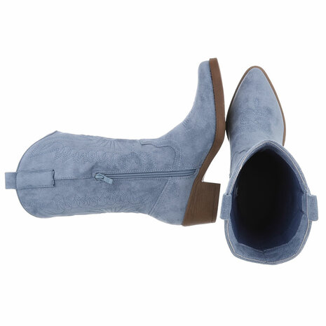 Dames cowboy laarzen / western kuitlaarzen suède-look - denim blauw