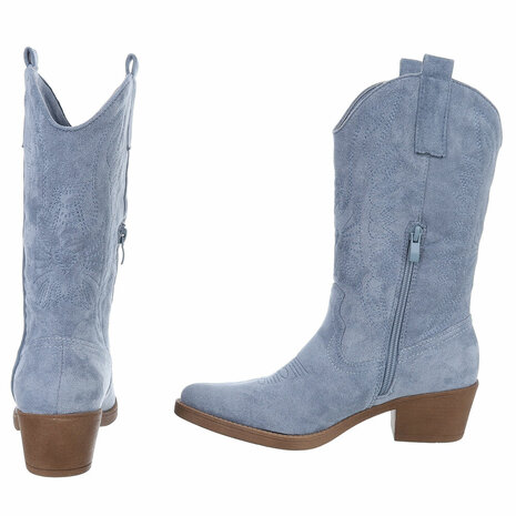 Dames cowboy laarzen / western kuitlaarzen suède-look - denim blauw